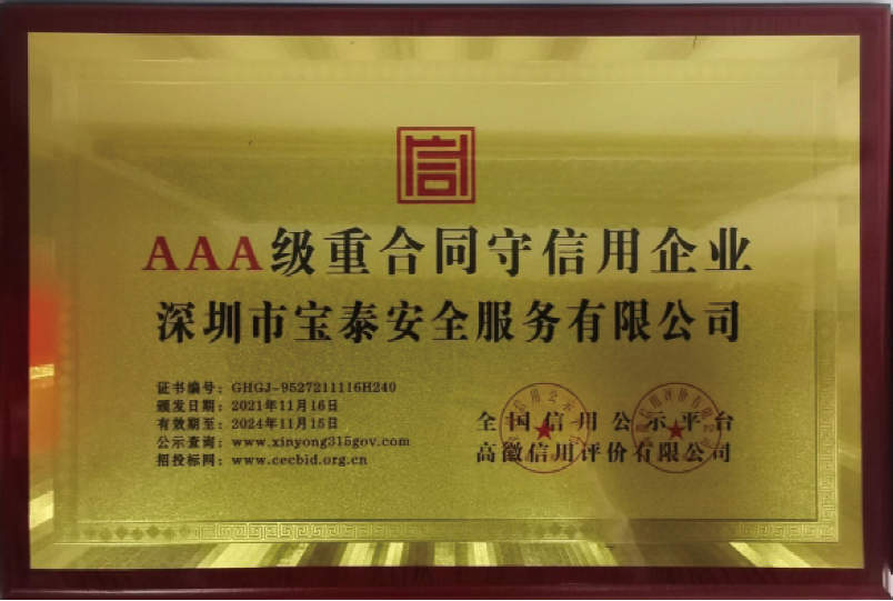AAA级重合同守信用企业
